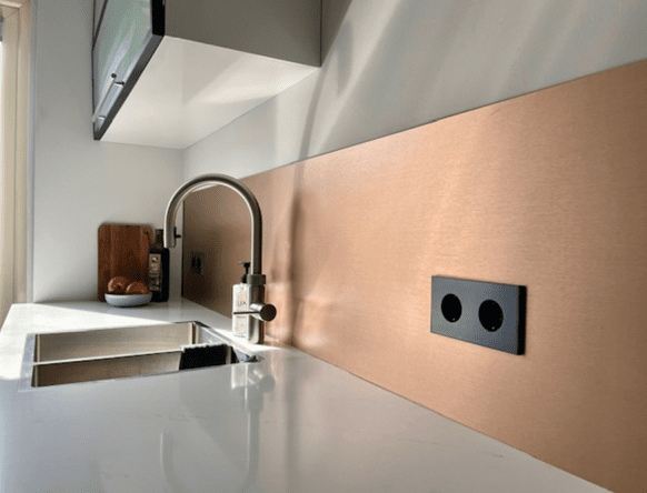 Alupanel Dibond® plaat Brushed Brons/wit 3050x1500x3mm